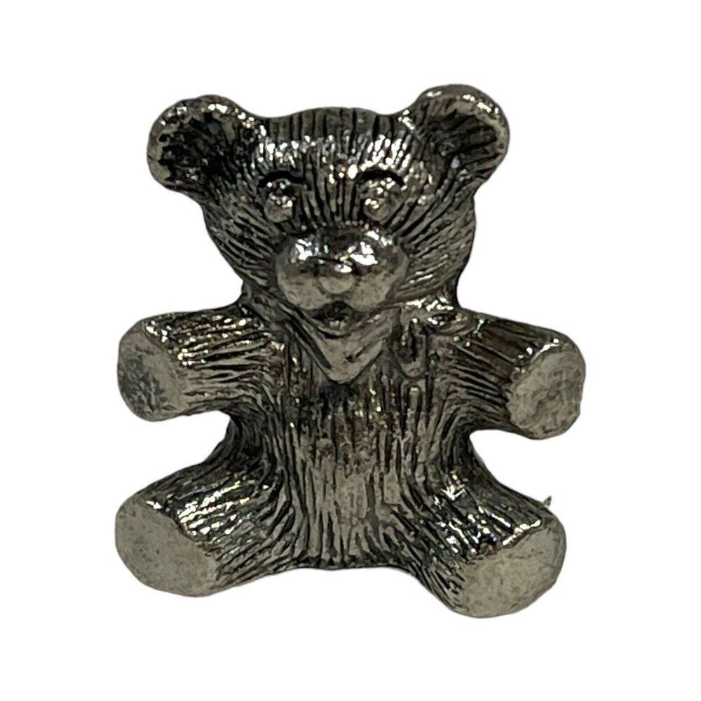 Vintage Pewter Teddy Bear Figurine 1 1/2"  Game Piece Trinket Dollhouse